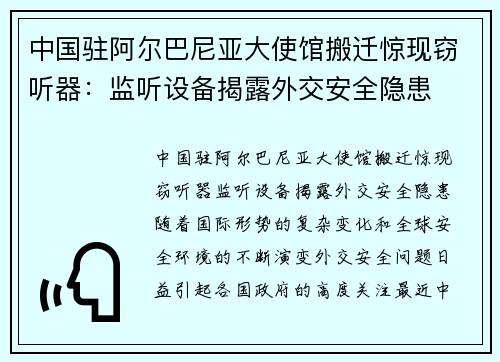 中国驻阿尔巴尼亚大使馆搬迁惊现窃听器：监听设备揭露外交安全隐患